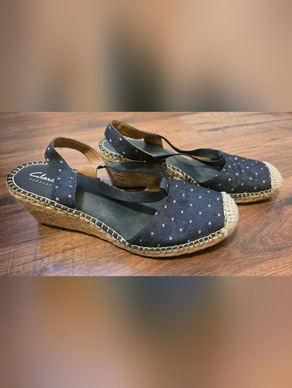 Clarks Women's Petrina Kaelie navy blue / black Espadrille Wedge Sandals